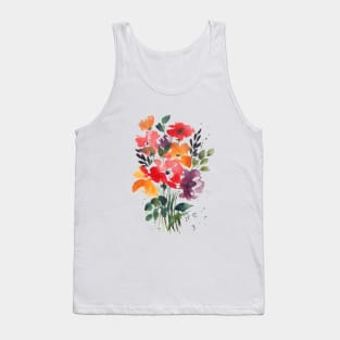 Watercolor Flowers, Red Bouquet Illustration Tank Top